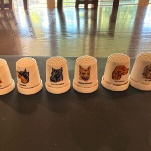 Source Unknown White Ceramic Dog Breed Thimbles Set